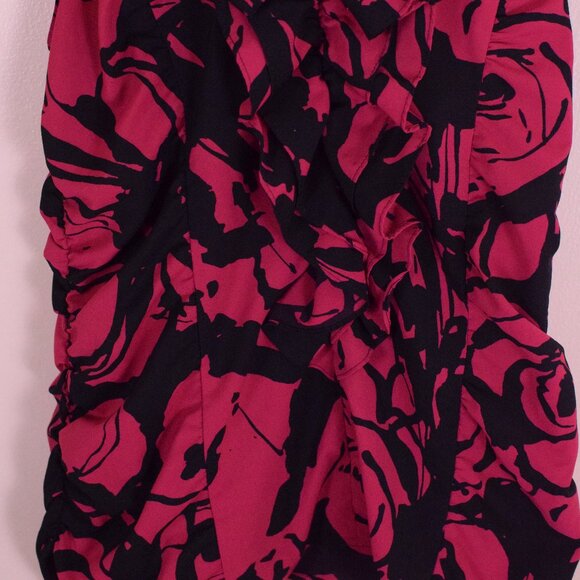 Express Women's Pink & Black Floral Ruffle Sleeveless Top Party Club Cocktail M - Picture 5 of 9